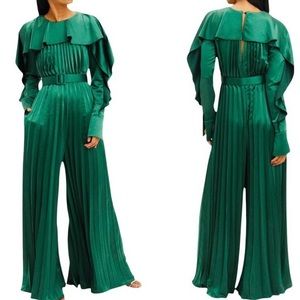 Size 8 Self Portrait Emerald Green Ruffle Pleated Maxi Wide Leg Jumper